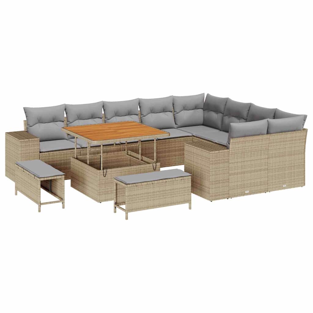 Set Divano da Giardino con cuscino 12 pcs Beige e Grigio Chiaro