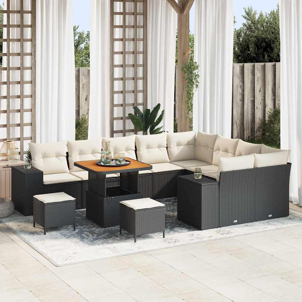 Set Divano da Giardino con cuscino 12 pcs Nero e Crema