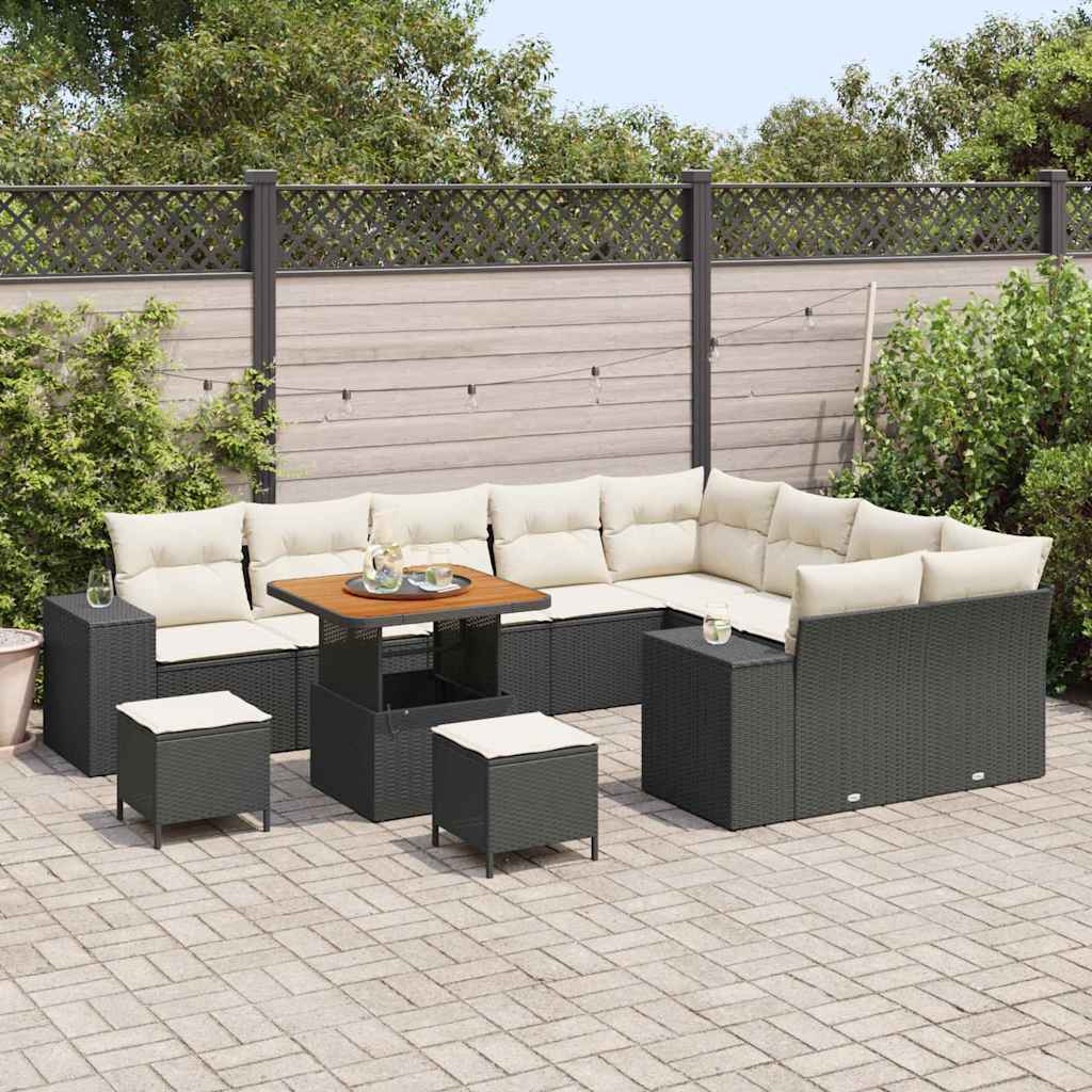 Set Divano da Giardino con cuscino 12 pcs Nero e Crema