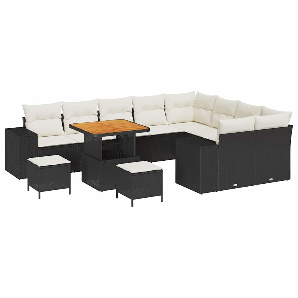 Set Divano da Giardino con cuscino 12 pcs Nero e Crema
