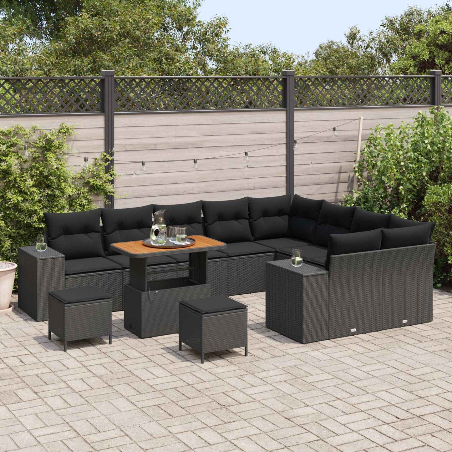 Set Divano da Giardino con cuscino con cuscino 12 pcs Nero