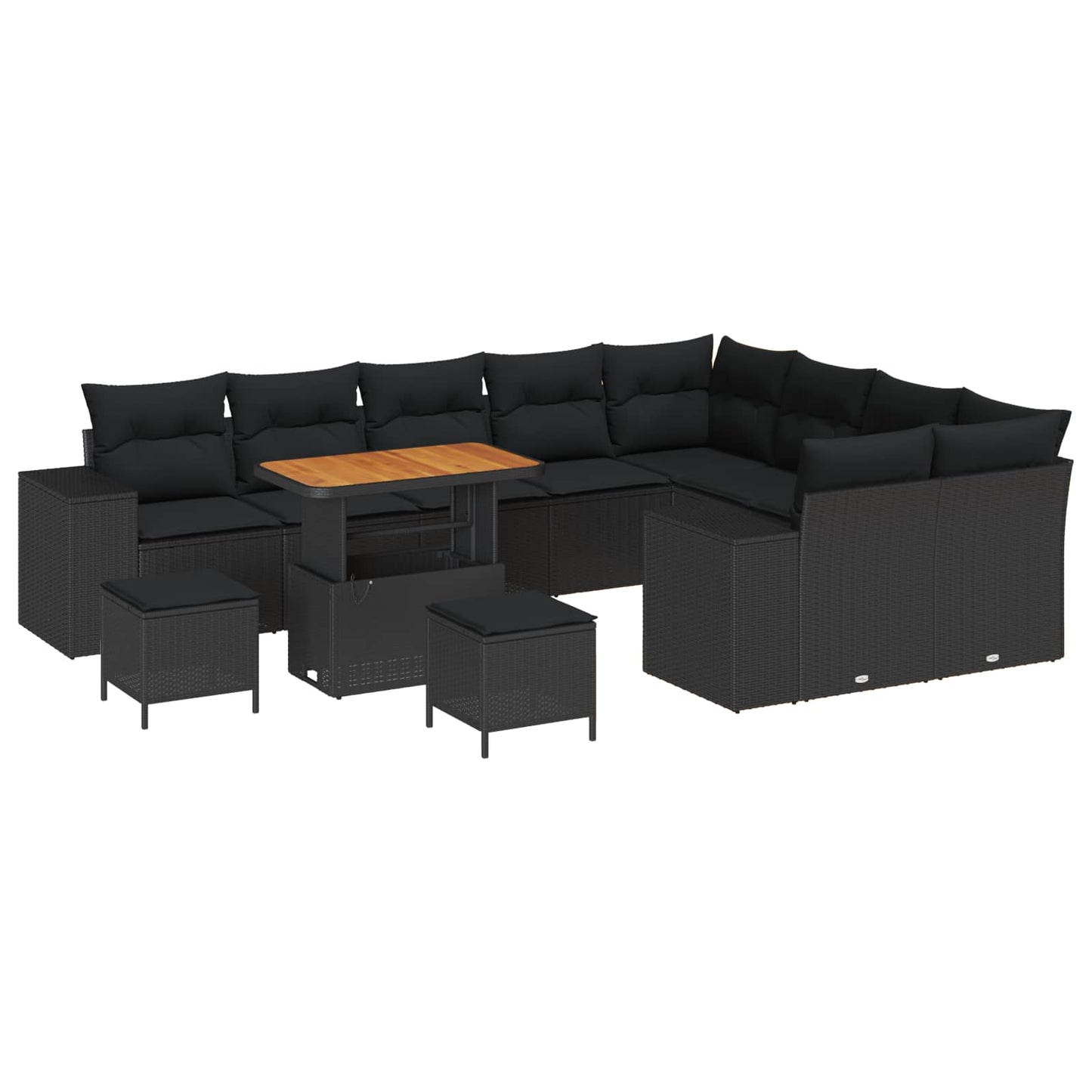 Set Divano da Giardino con cuscino con cuscino 12 pcs Nero