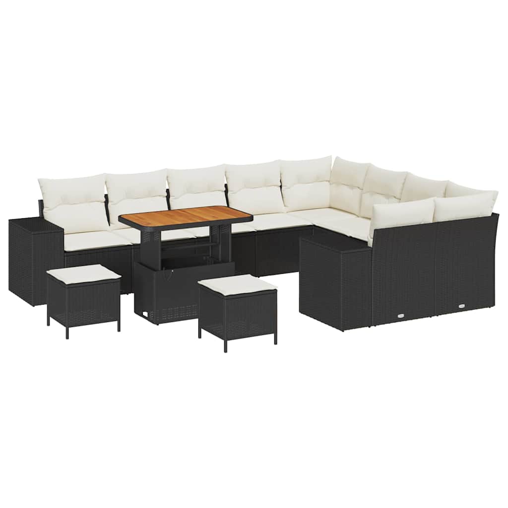 Set Divano da Giardino con cuscino 12 pcs Nero e Crema