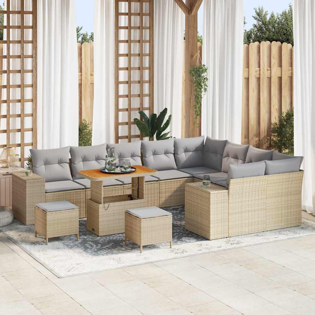 Set Divano da Giardino con cuscino 12 pcs Beige e Grigio Chiaro