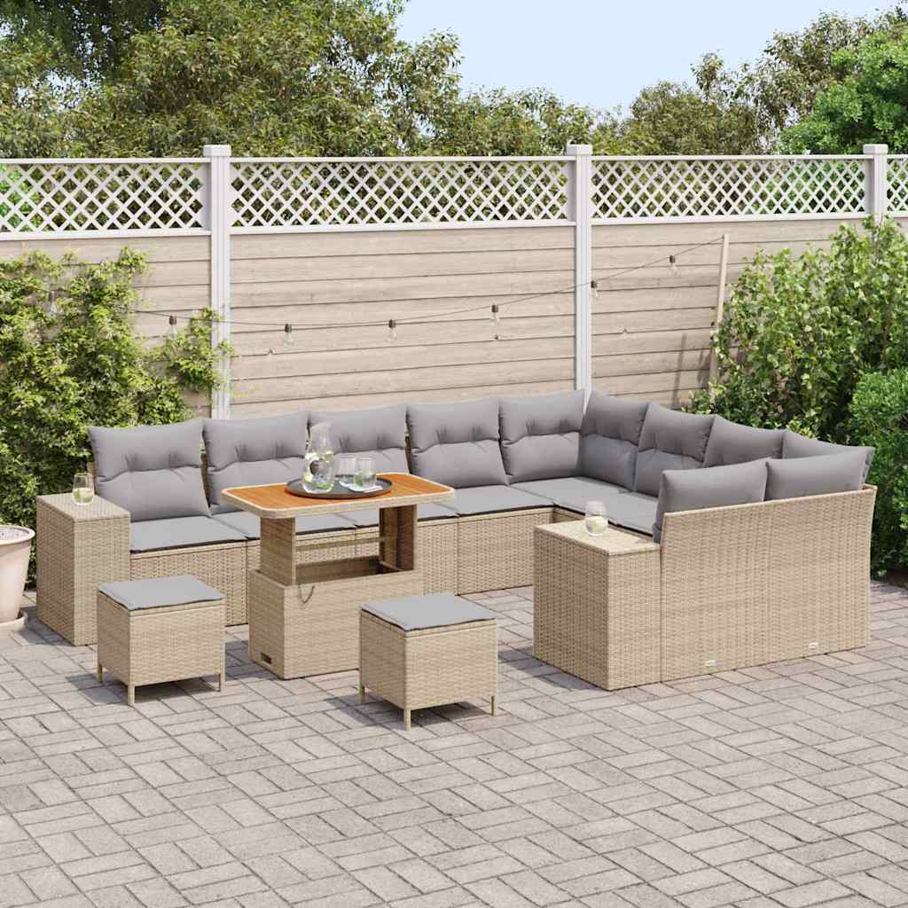 Set Divano da Giardino con cuscino 12 pcs Beige e Grigio Chiaro
