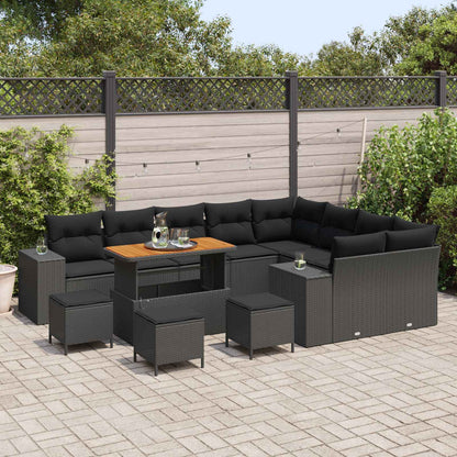 Set Divano da Giardino con cuscino con cuscino 13 pcs Nero