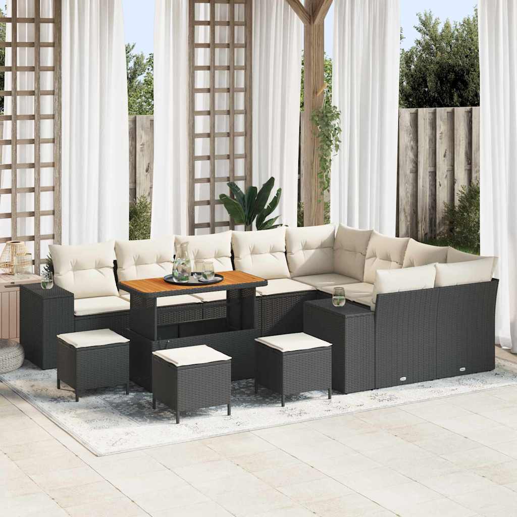 Set Divano da Giardino con cuscino 13 pcs Nero e Crema