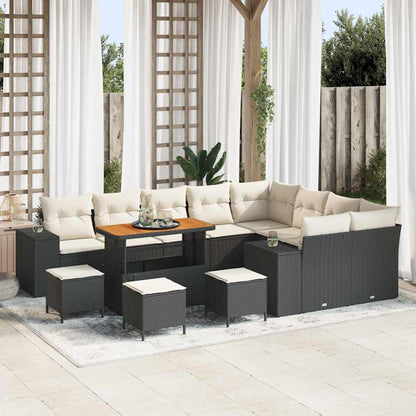 Set Divano da Giardino con cuscino 13 pcs Nero e Crema