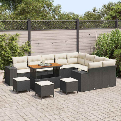 Set Divano da Giardino con cuscino 13 pcs Nero e Crema