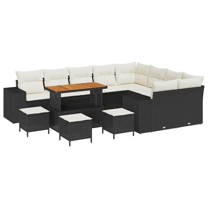 Set Divano da Giardino con cuscino 13 pcs Nero e Crema