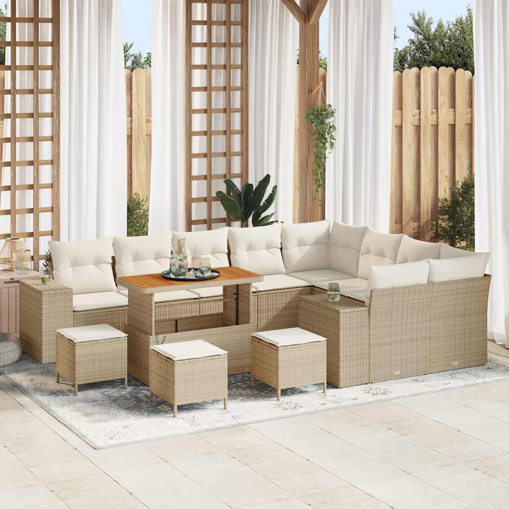 Set Divano da Giardino con cuscino 13 pcs Beige e Crema
