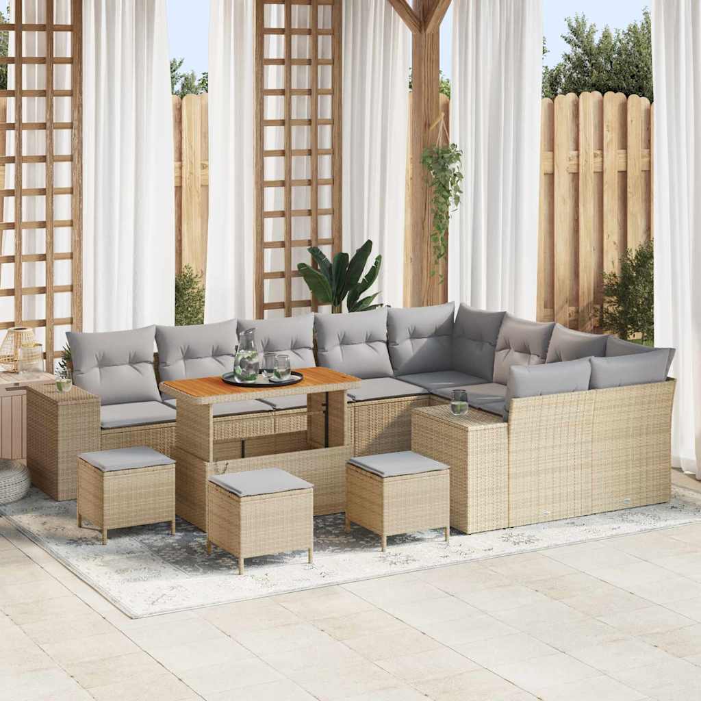 Set Divano da Giardino con cuscino 13 pcs Beige e Grigio Chiaro