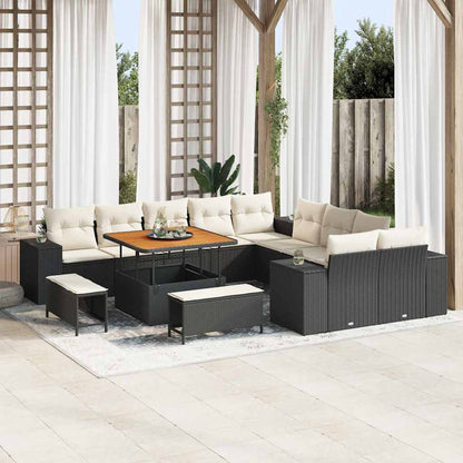 Set Divano da Giardino 13 pcs Nero e Crema polyrattan