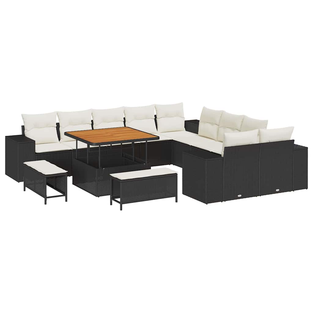 Set Divano da Giardino 13 pcs Nero e Crema polyrattan