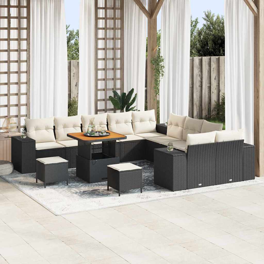 Set Divano da Giardino 13 pcs Nero e Crema polyrattan