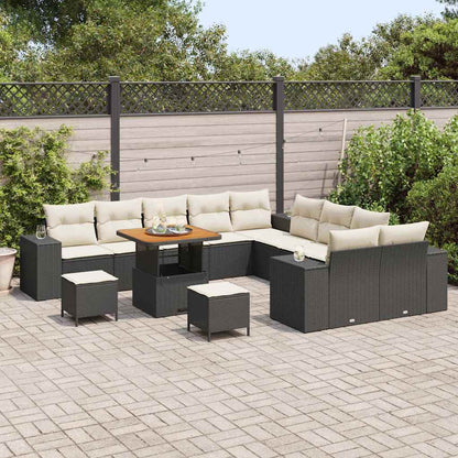 Set Divano da Giardino 13 pcs Nero e Crema polyrattan