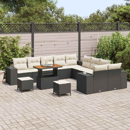 Set Divano da Giardino 13 pcs Nero e Crema polyrattan