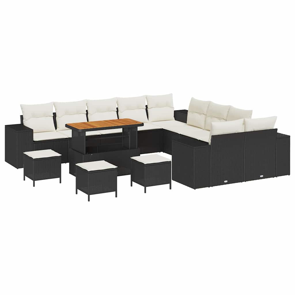 Set Divano da Giardino 14 pcs Nero e Crema polyrattan