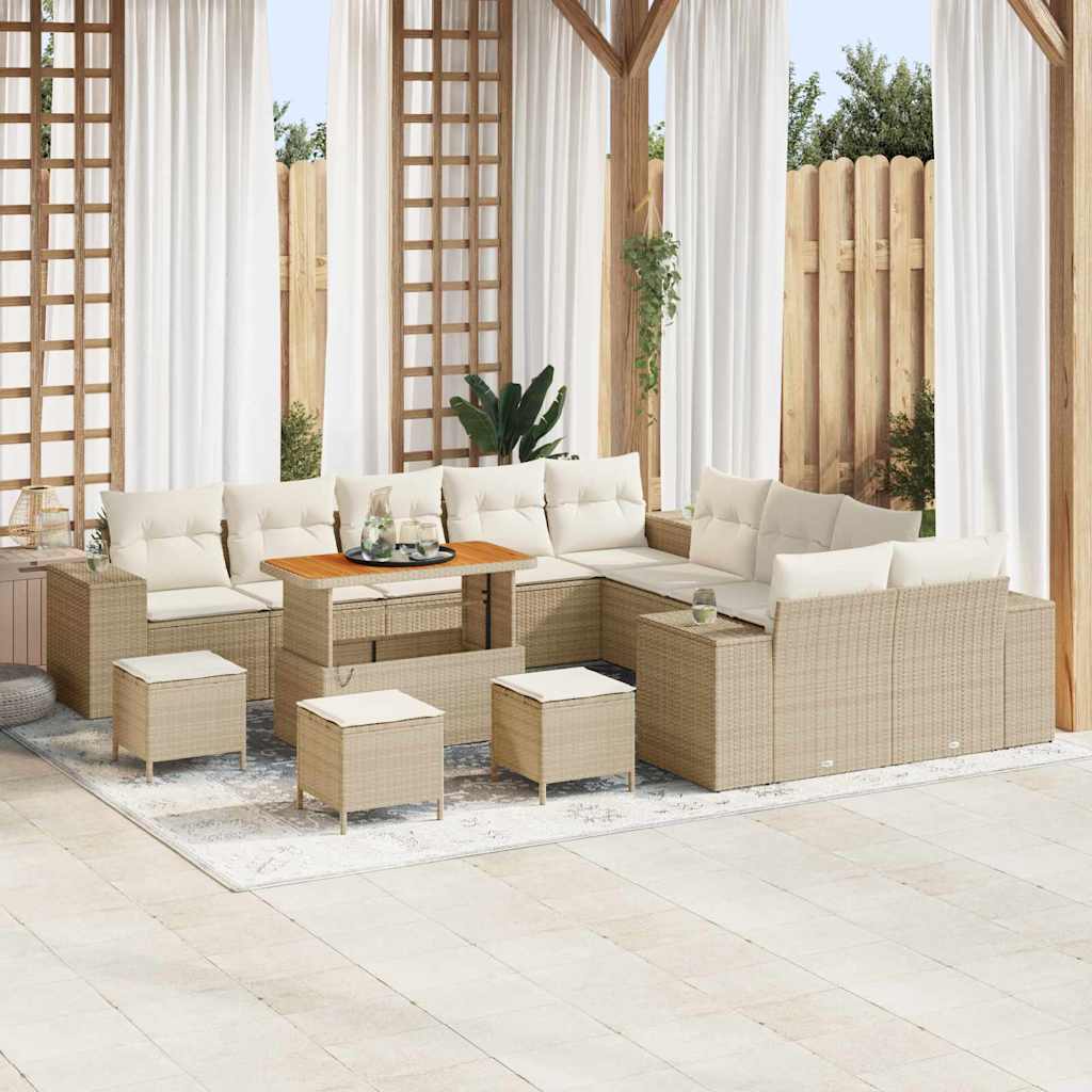 Set Divano da Giardino 14 pcs Beige e Crema polyrattan