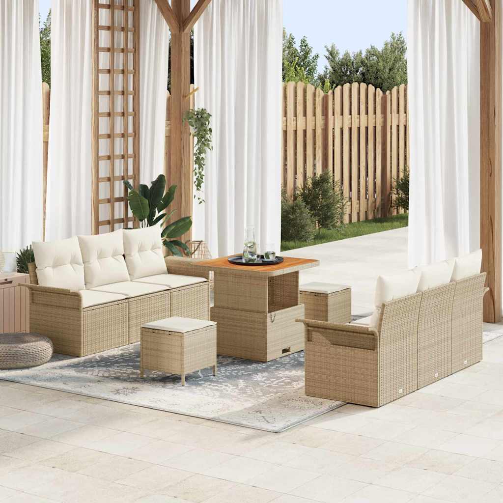 Set Divano da Giardino con cuscino 9 pcs Beige e Crema
