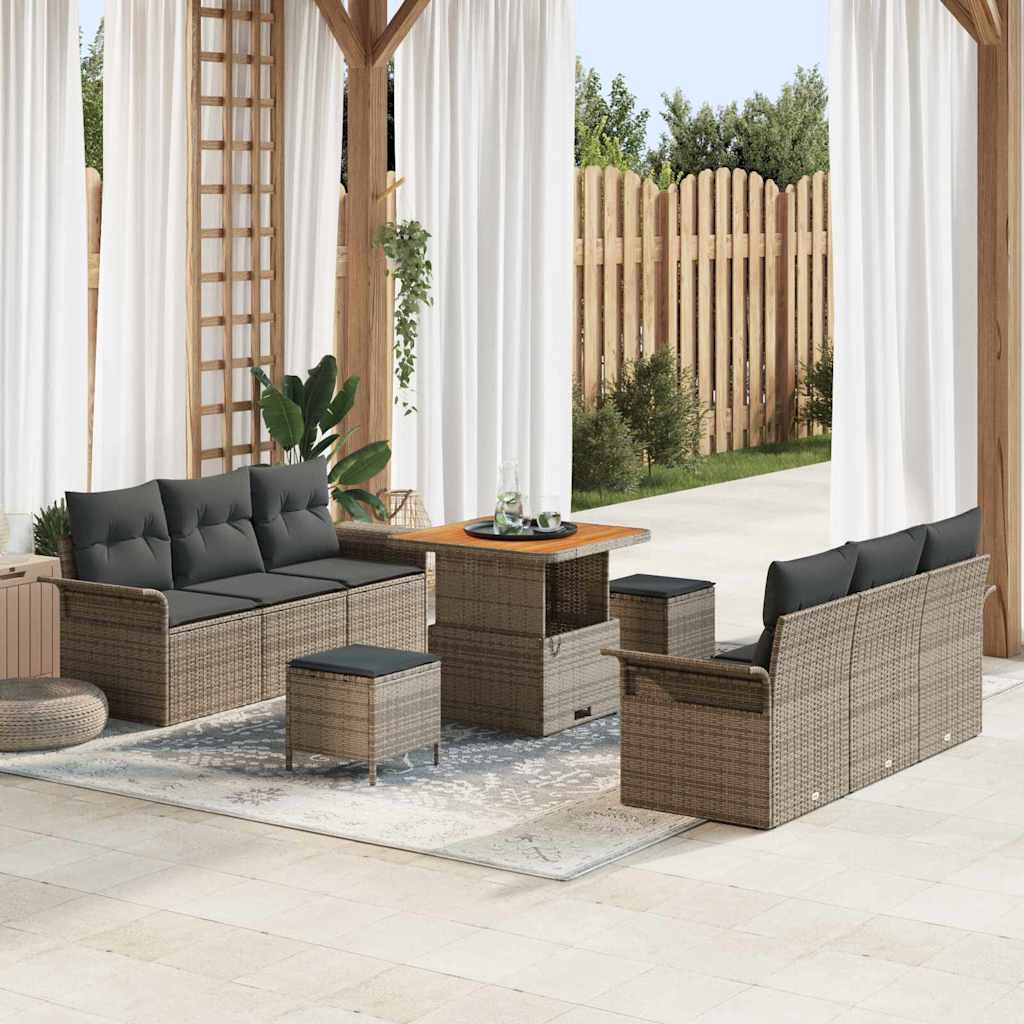 Set Divano da Giardino con cuscino con cuscino 9 pcs Grigio