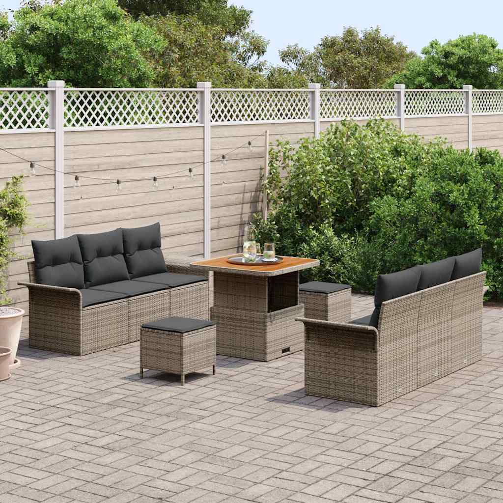 Set Divano da Giardino con cuscino con cuscino 9 pcs Grigio