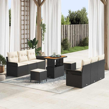 Set Divano da Giardino con cuscino 9 pcs Nero e Crema