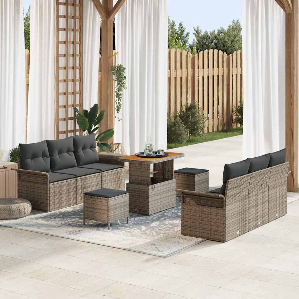 Set Divano da Giardino con cuscino con cuscino 9 pcs Grigio