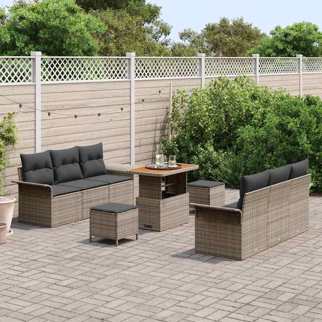 Set Divano da Giardino con cuscino con cuscino 9 pcs Grigio