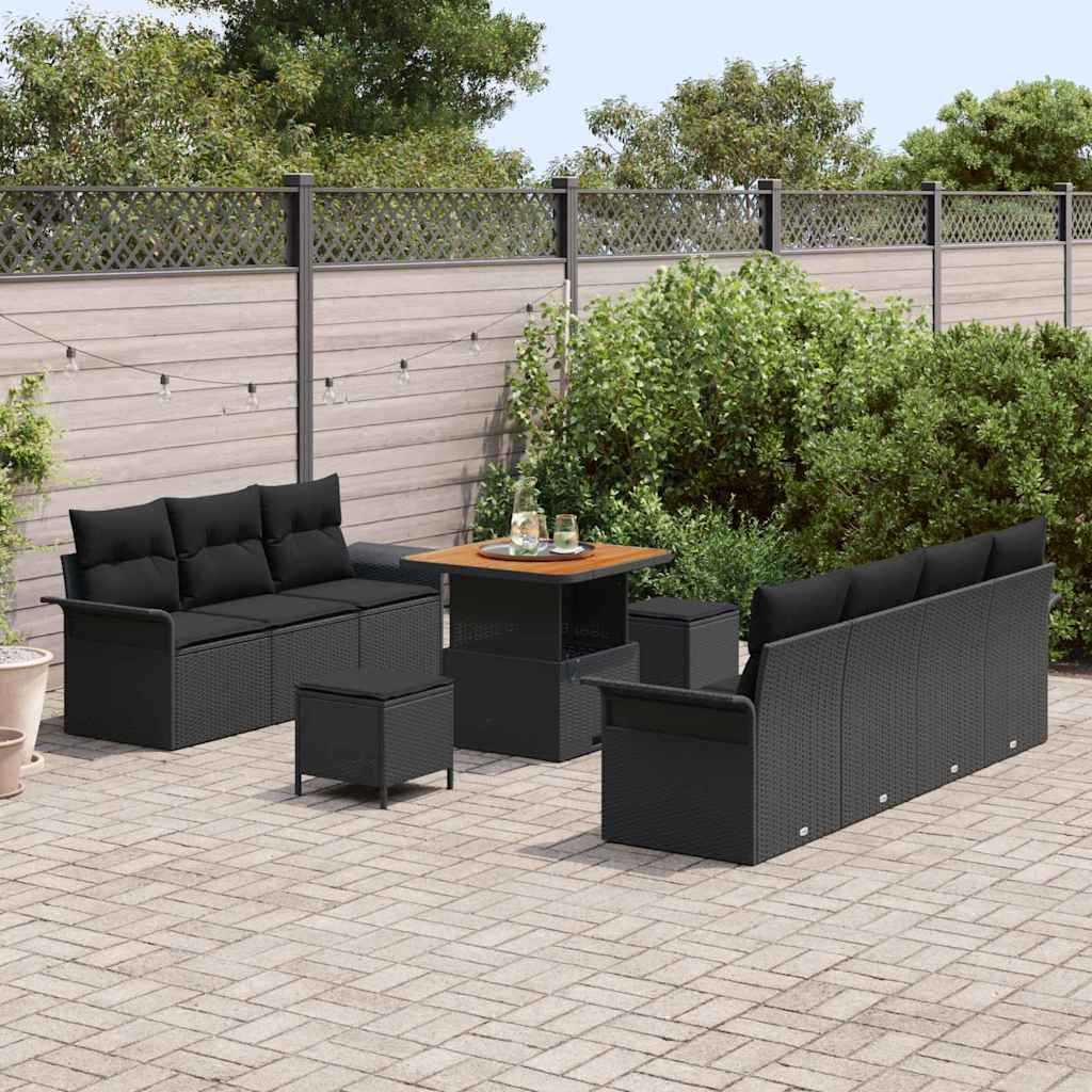 Set Divano da Giardino con cuscino con cuscino 10 pcs Nero