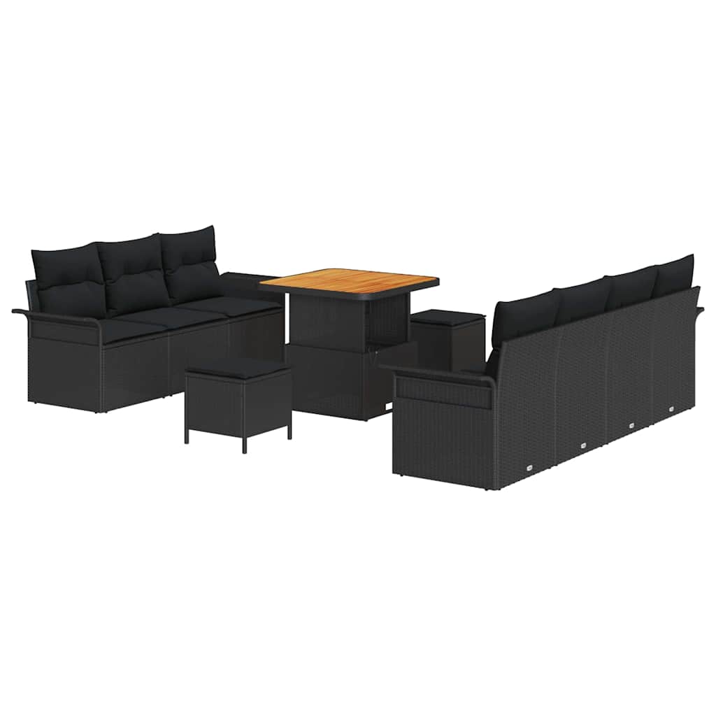 Set Divano da Giardino con cuscino con cuscino 10 pcs Nero