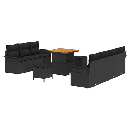 Set Divano da Giardino con cuscino con cuscino 10 pcs Nero