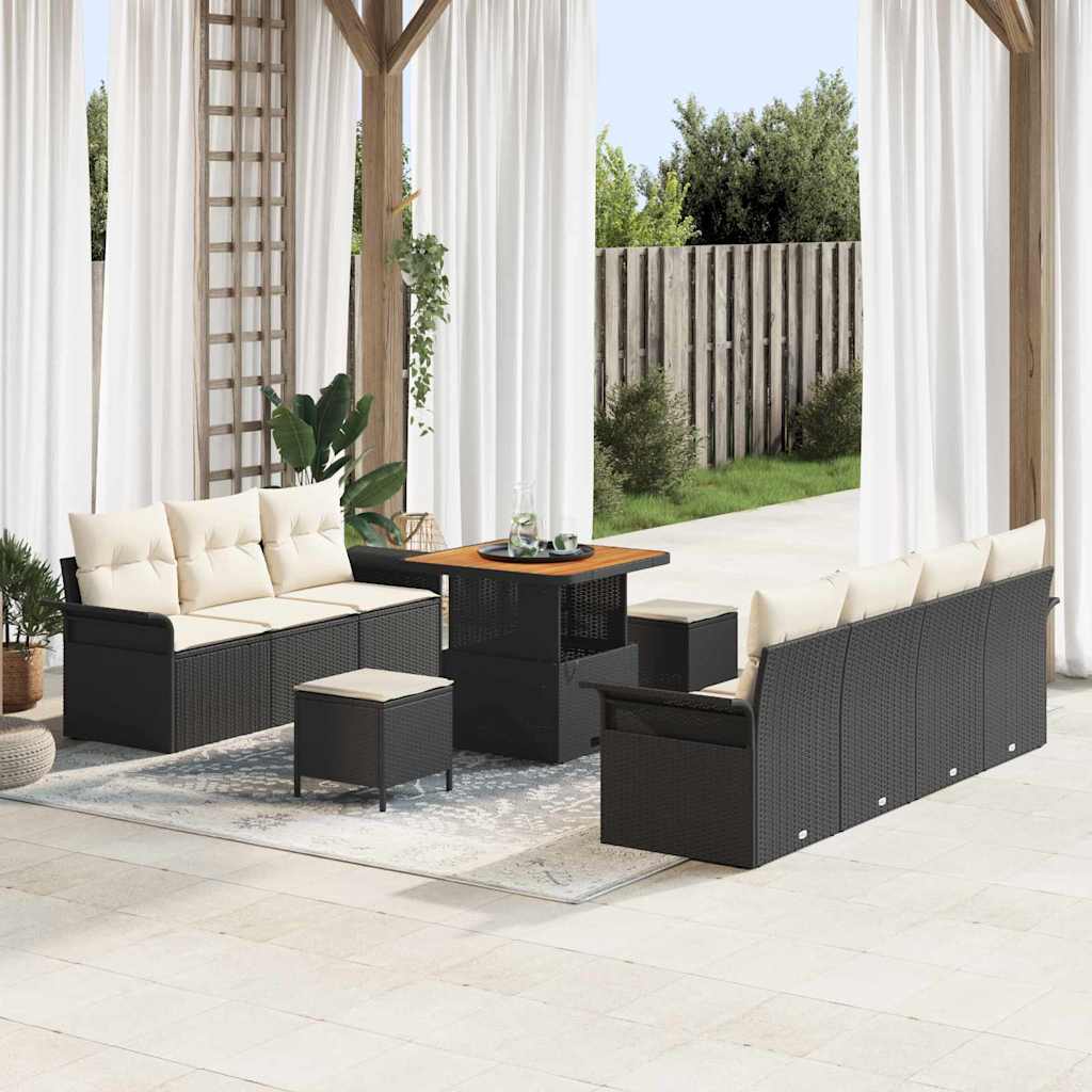 Set Divano da Giardino con cuscino 10 pcs Nero e Crema