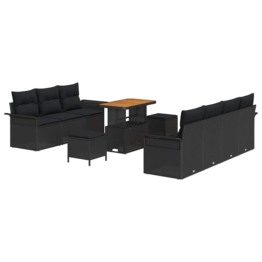 Set Divano da Giardino con cuscino con cuscino 10 pcs Nero