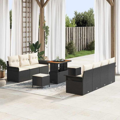 Set Divano da Giardino con cuscino 10 pcs Nero e Crema