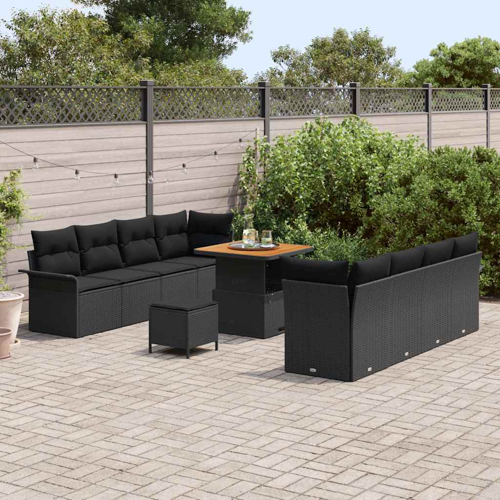 Set Divano da Giardino con cuscino con cuscino 11 pcs Nero