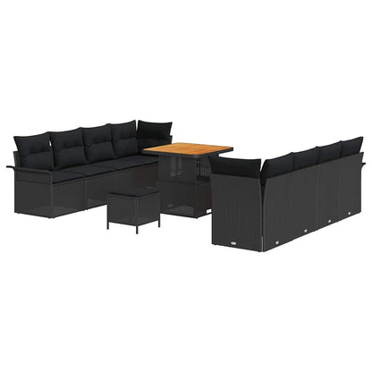 Set Divano da Giardino con cuscino con cuscino 11 pcs Nero