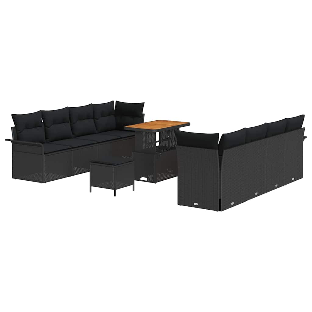 Set Divano da Giardino con cuscino con cuscino 11 pcs Nero