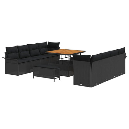 Set Divano da Giardino con cuscino con cuscino 11 pcs Nero
