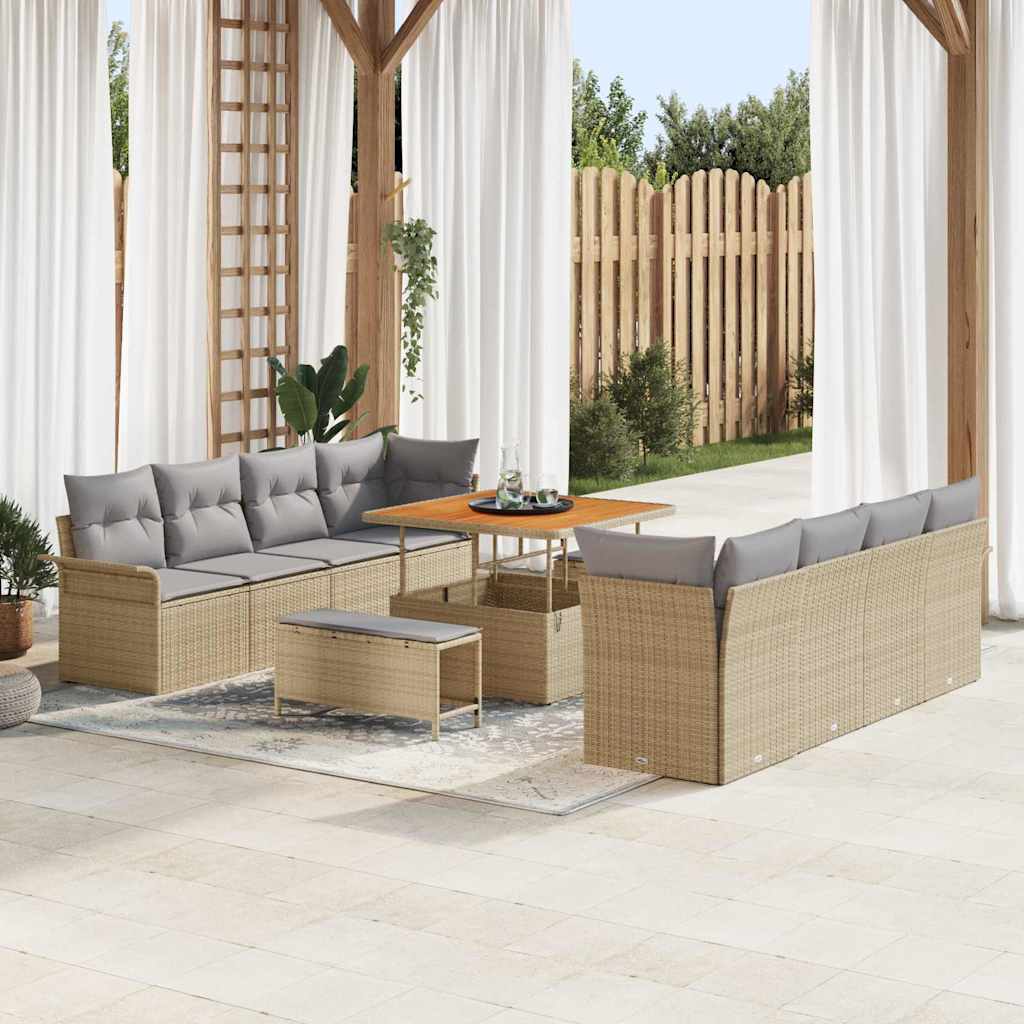 Set Divano da Giardino con cuscino 11 pcs Beige e Grigio Chiaro