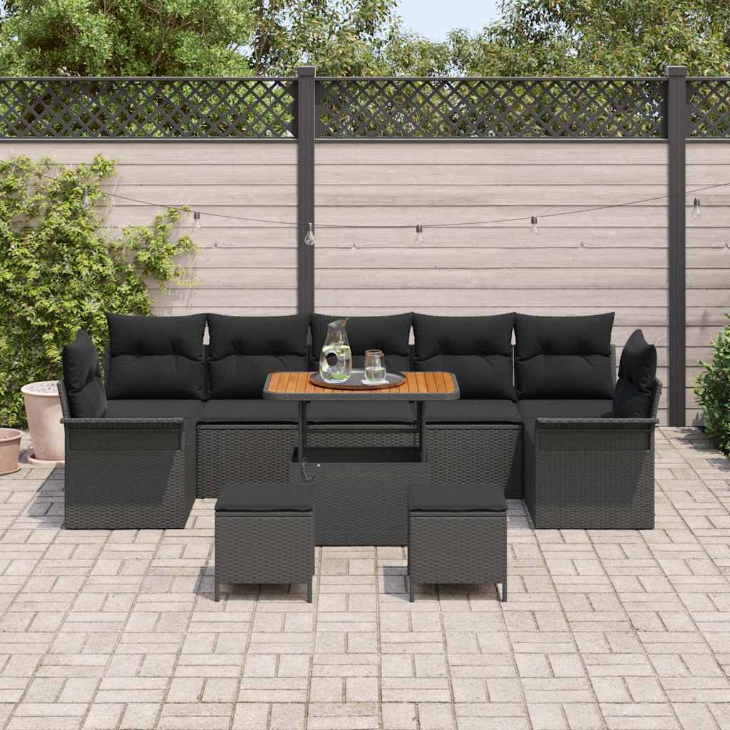 Set Divano da Giardino con cuscino con cuscino 10 pcs Nero