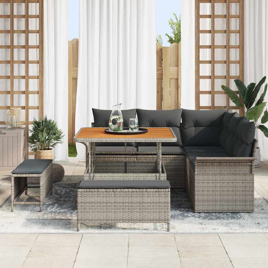 Set Divano da Giardino con cuscino con cuscino 8 pcs Grigio