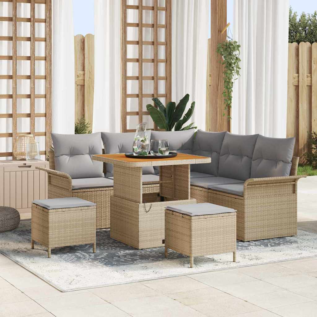 Set Divano da Giardino con cuscino 8 pcs Beige e Grigio Chiaro