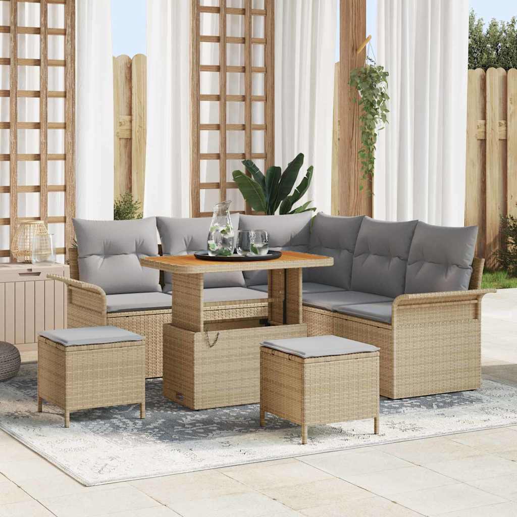 Set Divano da Giardino con cuscino 8 pcs Beige e Grigio Chiaro