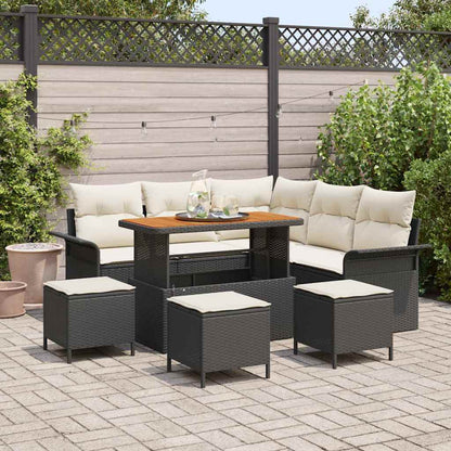 Set Divano da Giardino con cuscino 9 pcs Nero e Crema