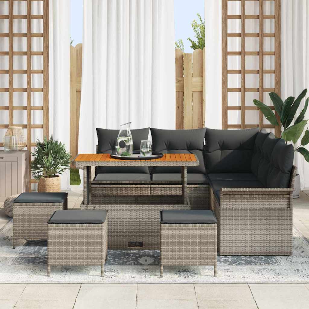 Set Divano da Giardino con cuscino con cuscino 9 pcs Grigio