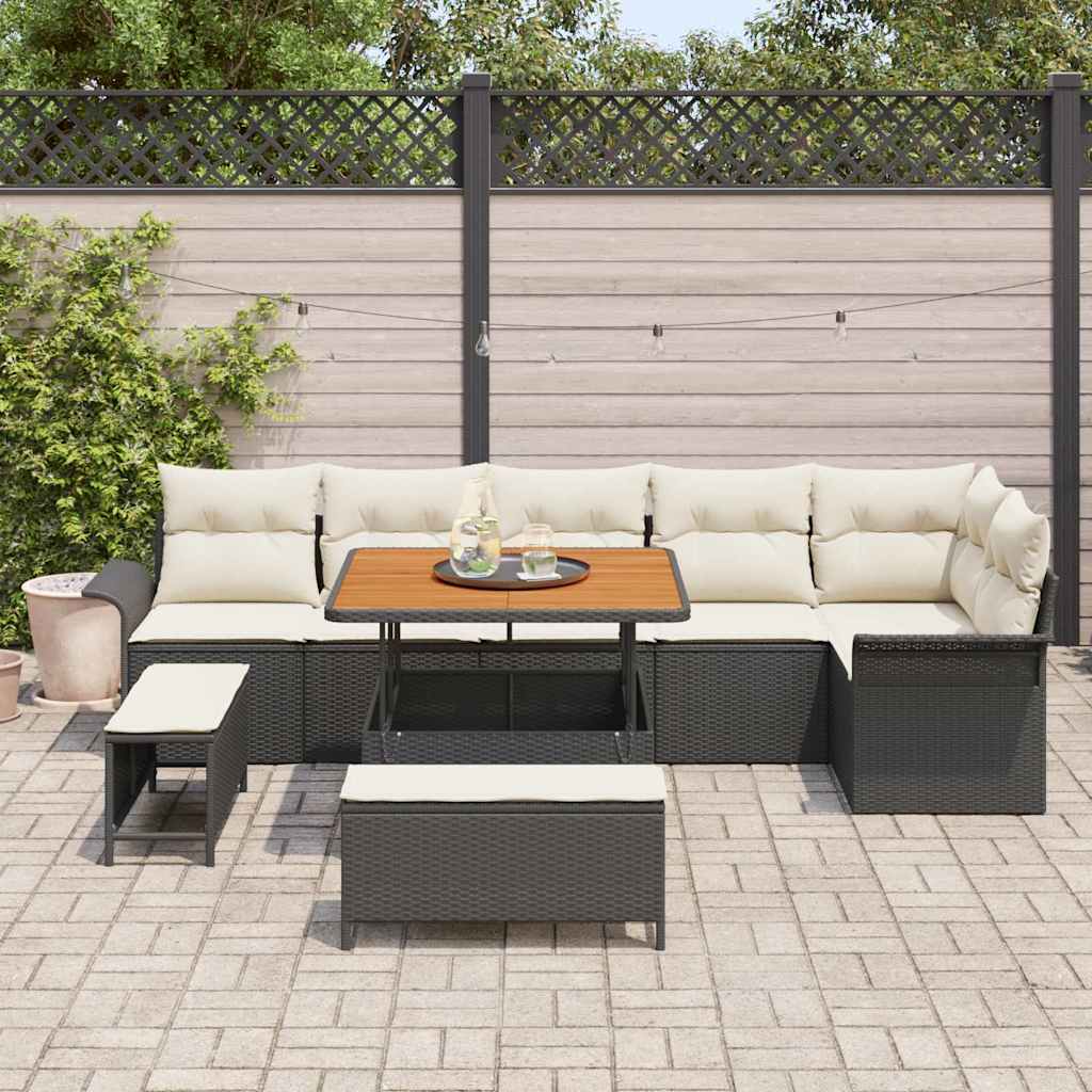 Set Divano da Giardino 9 pcs Nero e Crema 100 x 100 x 71 cm