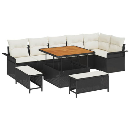 Set Divano da Giardino 9 pcs Nero e Crema 100 x 100 x 71 cm