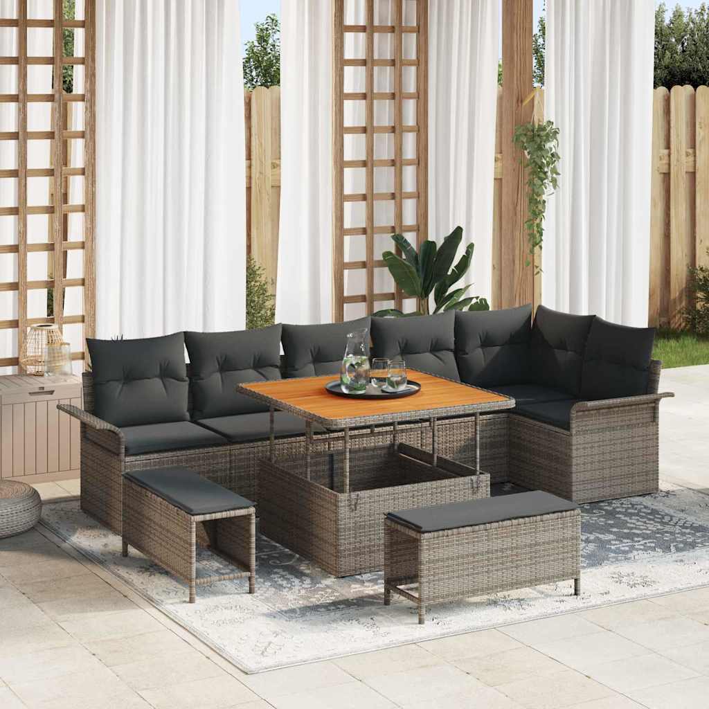 Set Divano da Giardino con cuscino con cuscino 9 pcs Grigio