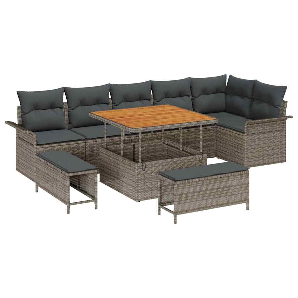Set Divano da Giardino con cuscino con cuscino 9 pcs Grigio